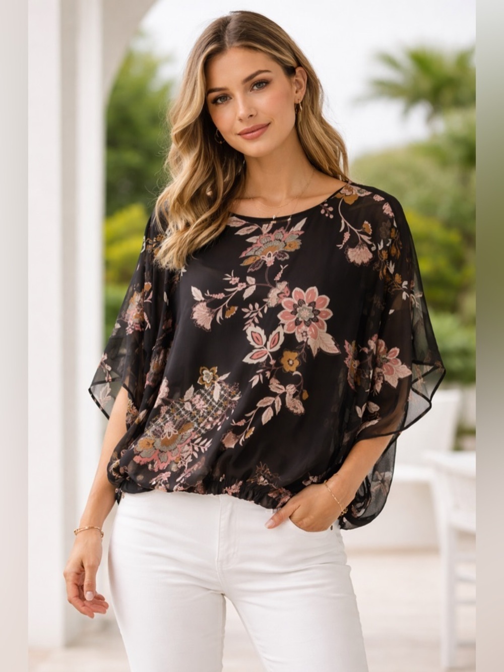 Le Chateau Black Floral Sheer Blouse - sm